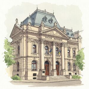 banca bucuresti desen acuarelă